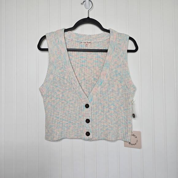 Bailey Rose Women's Pastel Cropped Ribbed V-Neck Sweater Vest Size Large Trendy - Picture 7 of 7